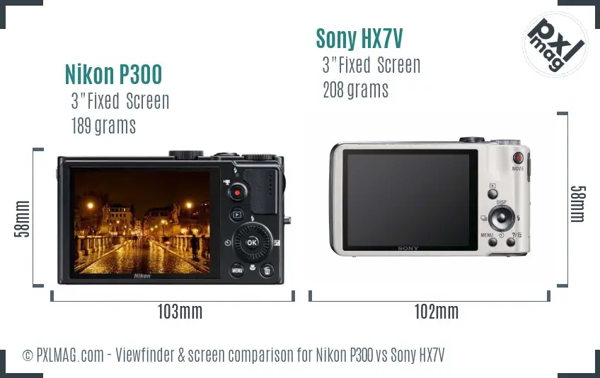 Nikon P300 vs Sony HX7V Screen and Viewfinder comparison
