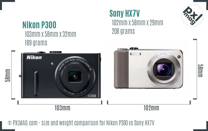 Nikon P300 vs Sony HX7V size comparison