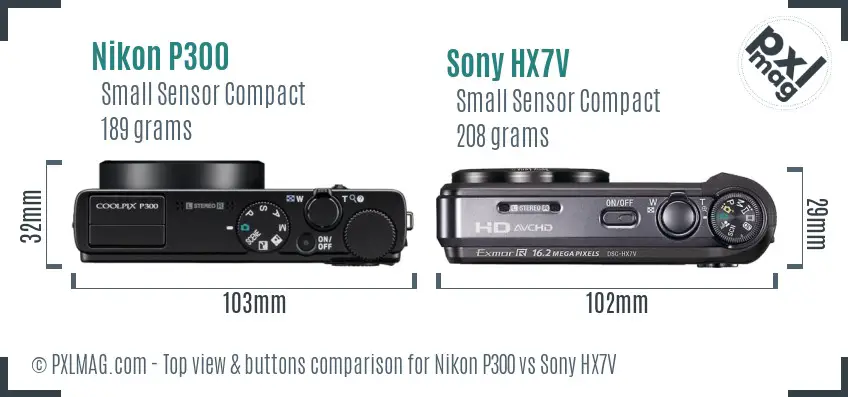Nikon P300 vs Sony HX7V top view buttons comparison