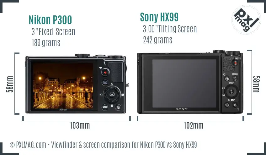 Nikon P300 vs Sony HX99 Screen and Viewfinder comparison