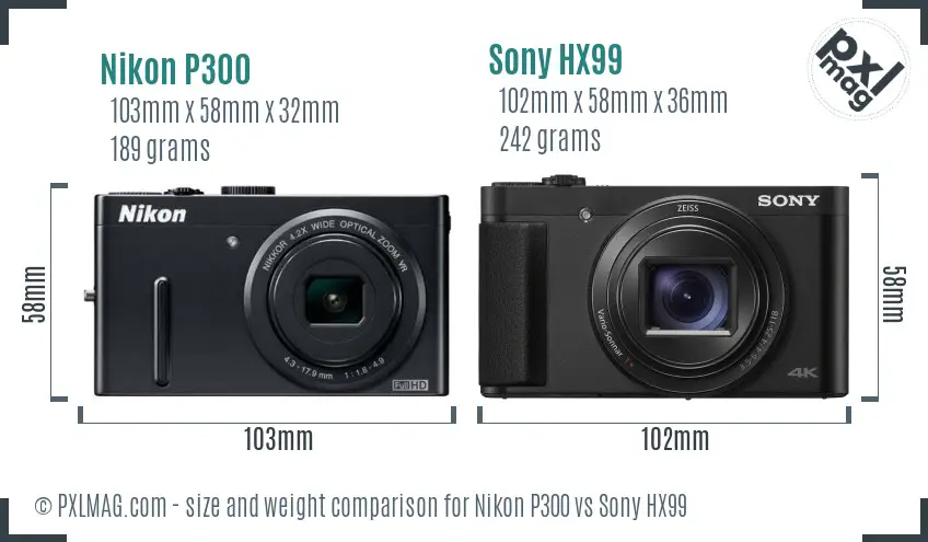 Nikon P300 vs Sony HX99 size comparison