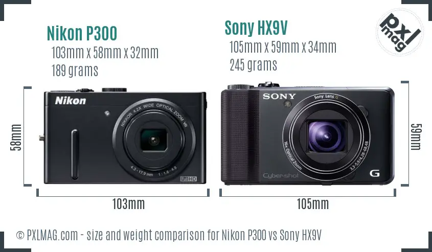 Nikon P300 vs Sony HX9V size comparison Nikon P300 vs Sony HX9V size comparison