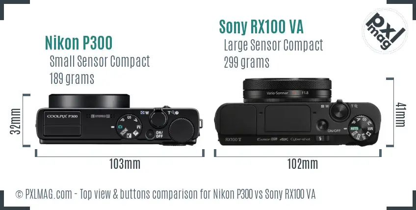 Nikon P300 vs Sony RX100 VA top view buttons comparison