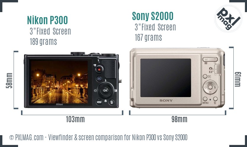 Nikon P300 vs Sony S2000 Screen and Viewfinder comparison