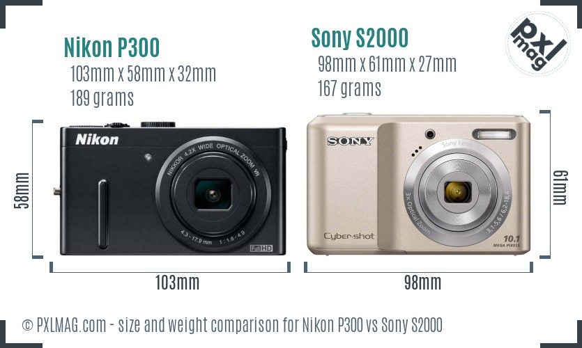 Nikon P300 vs Sony S2000 size comparison Nikon P300 vs Sony S2000 size comparison