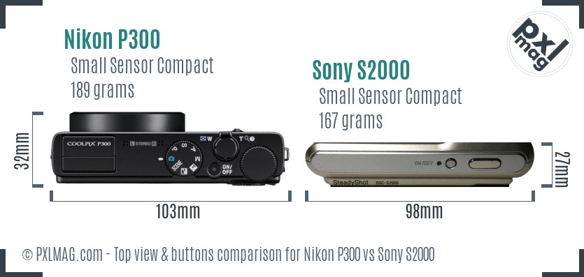 Nikon P300 vs Sony S2000 top view buttons comparison