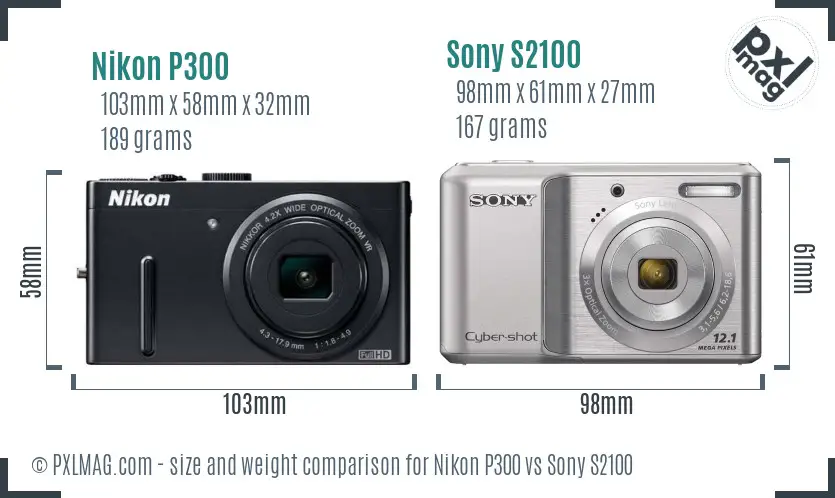 Nikon P300 vs Sony S2100 size comparison Nikon P300 vs Sony S2100 size comparison