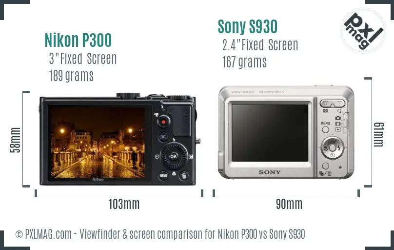 Nikon P300 vs Sony S930 Screen and Viewfinder comparison