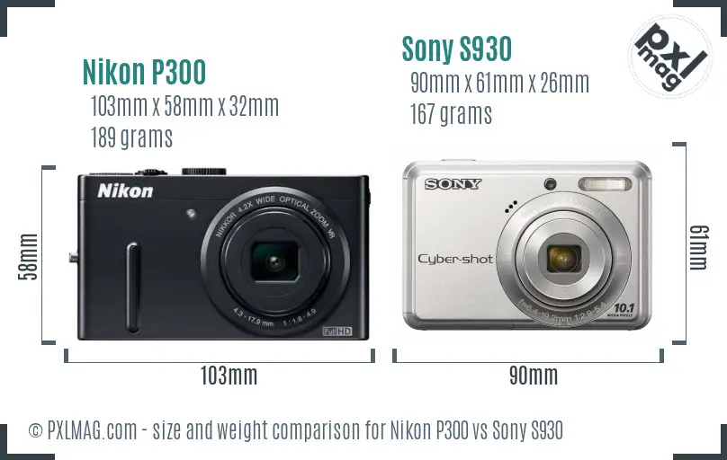 Nikon P300 vs Sony S930 size comparison