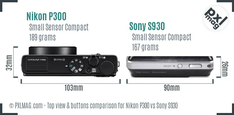 Nikon P300 vs Sony S930 top view buttons comparison