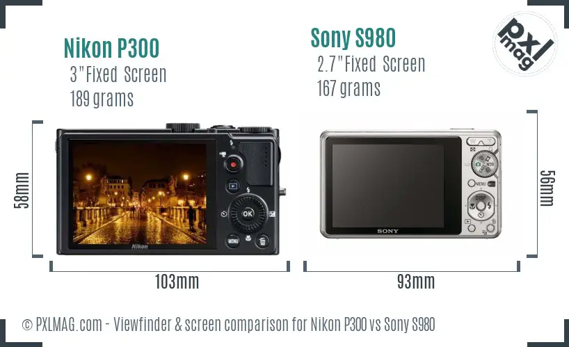 Nikon P300 vs Sony S980 Screen and Viewfinder comparison