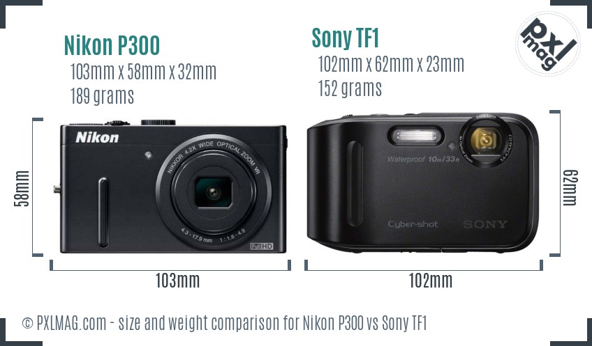 Nikon P300 vs Sony TF1 size comparison Nikon P300 vs Sony TF1 size comparison