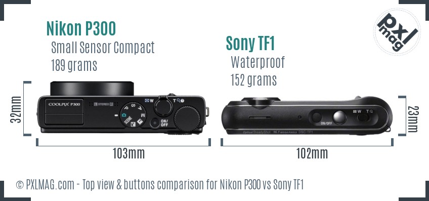 Nikon P300 vs Sony TF1 top view buttons comparison