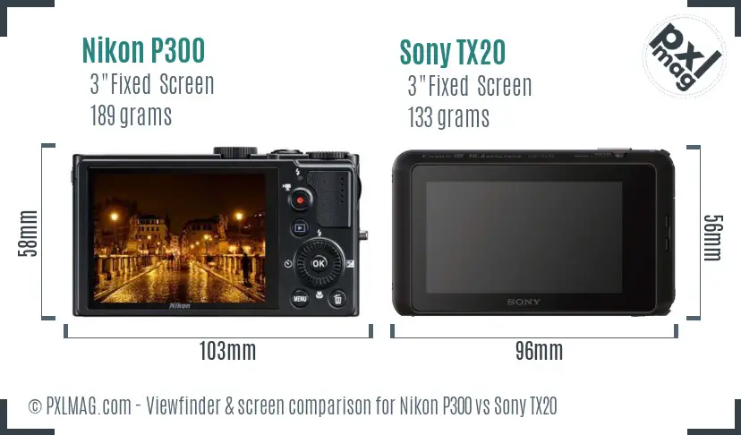 Nikon P300 vs Sony TX20 Screen and Viewfinder comparison