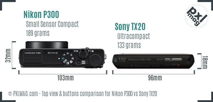Nikon P300 vs Sony TX20 top view buttons comparison