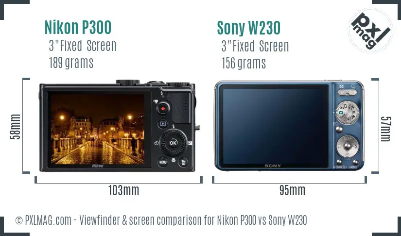 Nikon P300 vs Sony W230 Screen and Viewfinder comparison