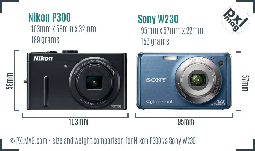 Nikon P300 vs Sony W230 size comparison