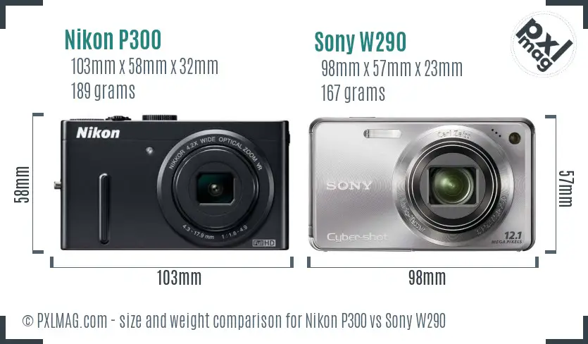 Nikon P300 vs Sony W290 size comparison Nikon P300 vs Sony W290 size comparison