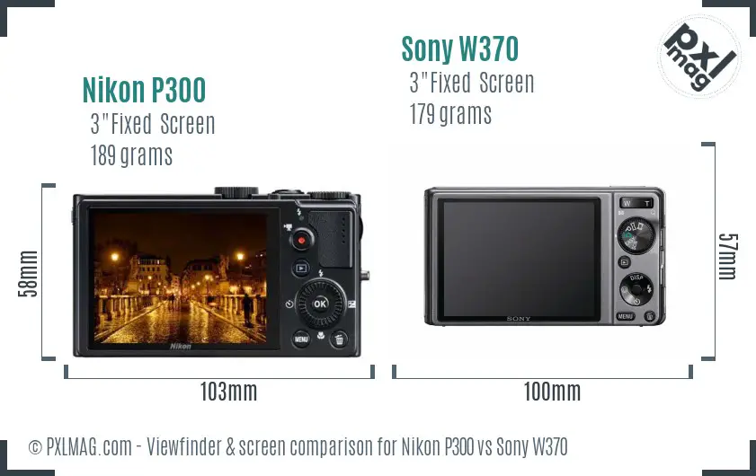 Nikon P300 vs Sony W370 Screen and Viewfinder comparison