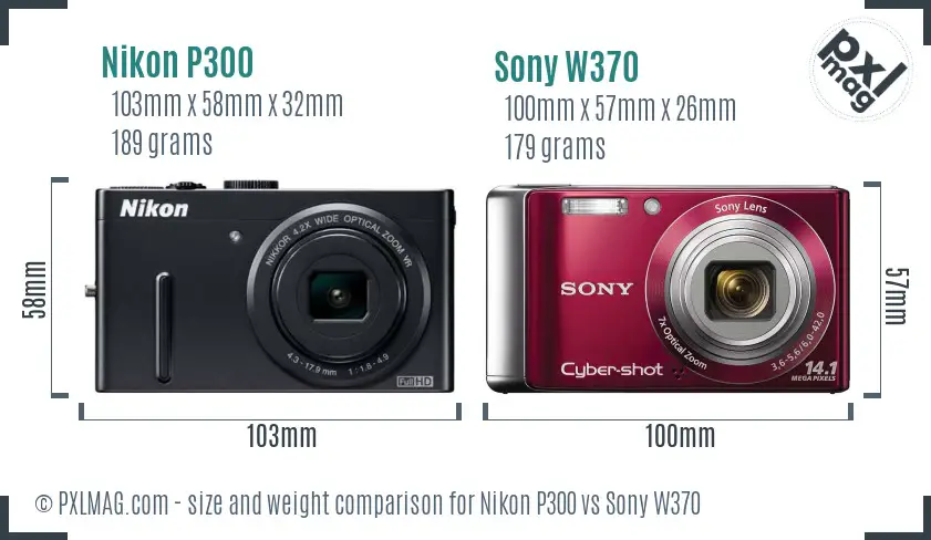 Nikon P300 vs Sony W370 size comparison