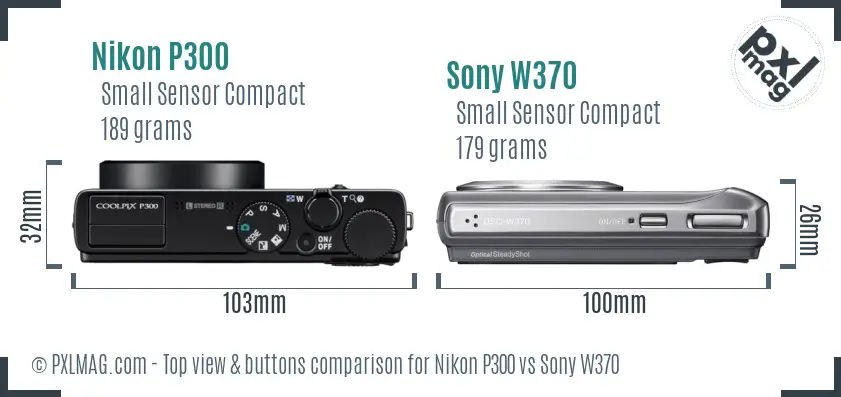 Nikon P300 vs Sony W370 top view buttons comparison