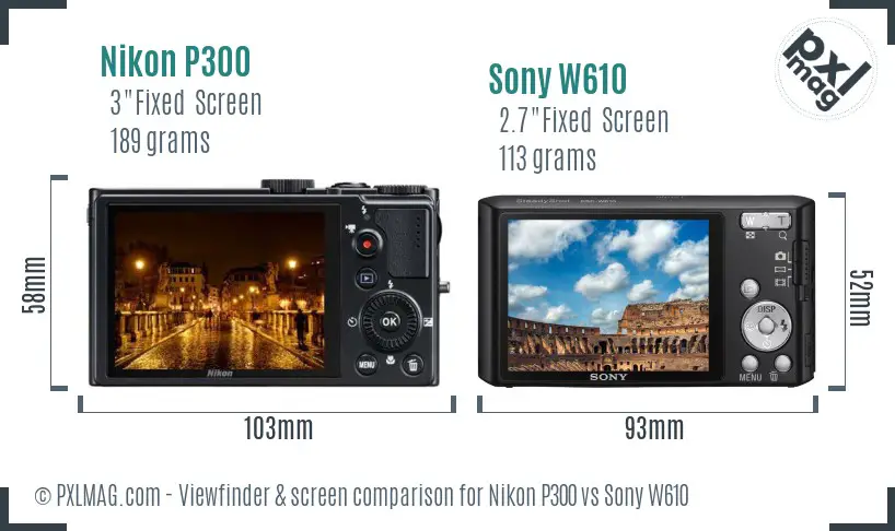Nikon P300 vs Sony W610 Screen and Viewfinder comparison