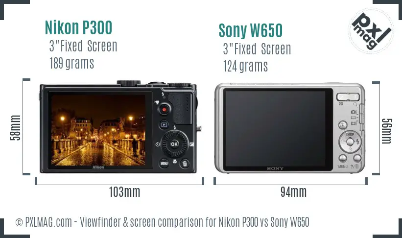 Nikon P300 vs Sony W650 Screen and Viewfinder comparison