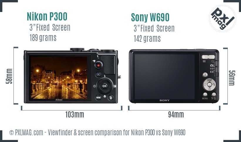 Nikon P300 vs Sony W690 Screen and Viewfinder comparison