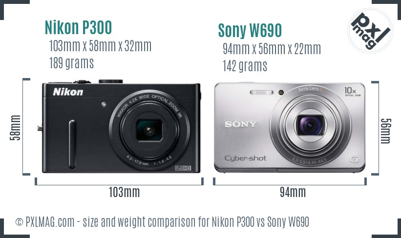 Nikon P300 vs Sony W690 size comparison Nikon P300 vs Sony W690 size comparison