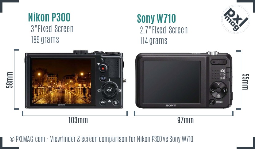 Nikon P300 vs Sony W710 Screen and Viewfinder comparison