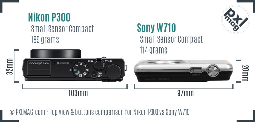 Nikon P300 vs Sony W710 top view buttons comparison