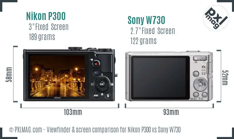 Nikon P300 vs Sony W730 Screen and Viewfinder comparison