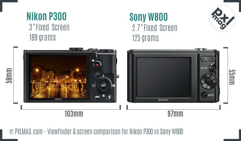 Nikon P300 vs Sony W800 Screen and Viewfinder comparison
