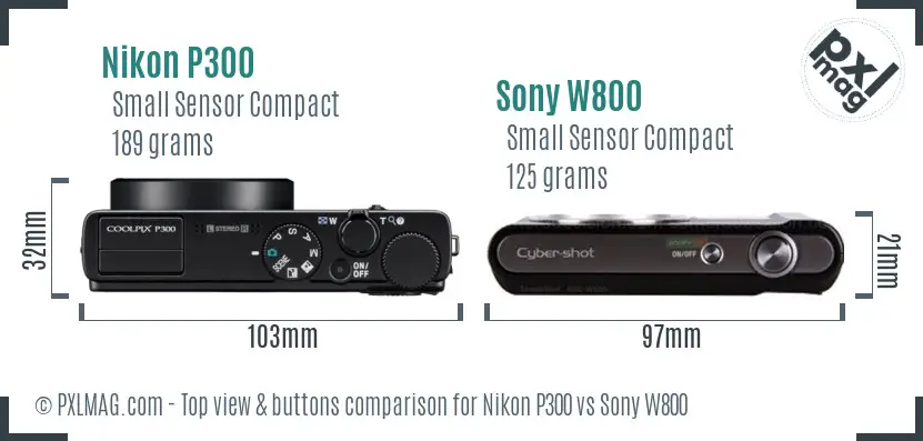 Nikon P300 vs Sony W800 top view buttons comparison