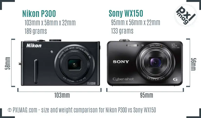 Nikon P300 vs Sony WX150 size comparison Nikon P300 vs Sony WX150 size comparison