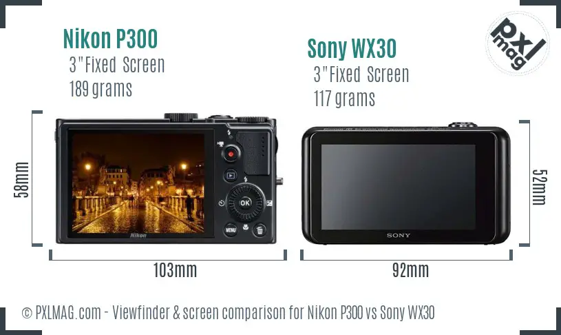 Nikon P300 vs Sony WX30 Screen and Viewfinder comparison