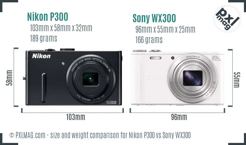 Nikon P300 vs Sony WX300 size comparison