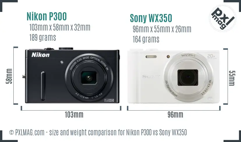 Nikon P300 vs Sony WX350 size comparison