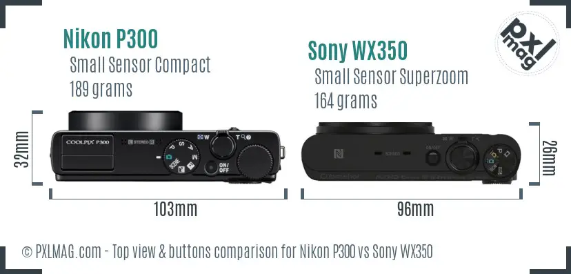 Nikon P300 vs Sony WX350 top view buttons comparison