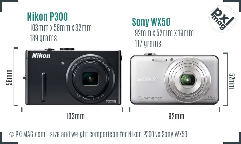 Nikon P300 vs Sony WX50 size comparison Nikon P300 vs Sony WX50 size comparison