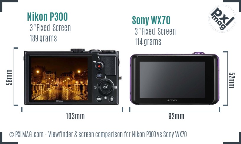 Nikon P300 vs Sony WX70 Screen and Viewfinder comparison