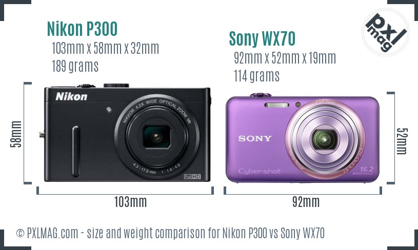 Nikon P300 vs Sony WX70 size comparison