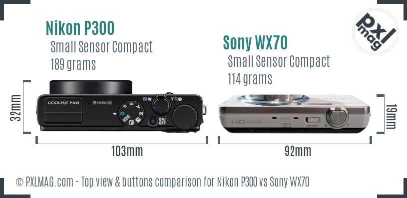 Nikon P300 vs Sony WX70 top view buttons comparison