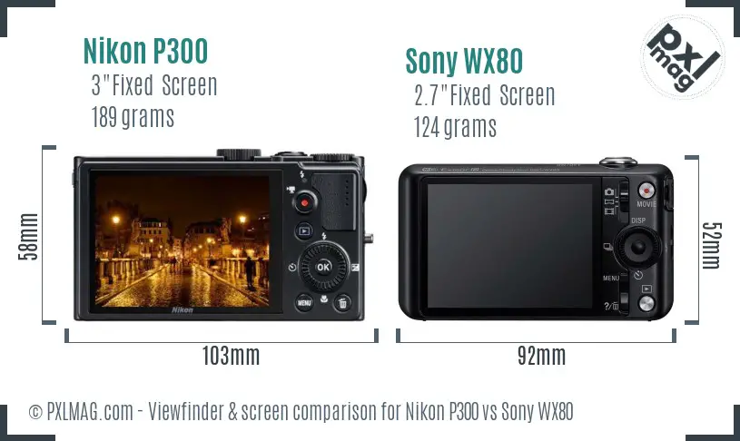 Nikon P300 vs Sony WX80 Screen and Viewfinder comparison