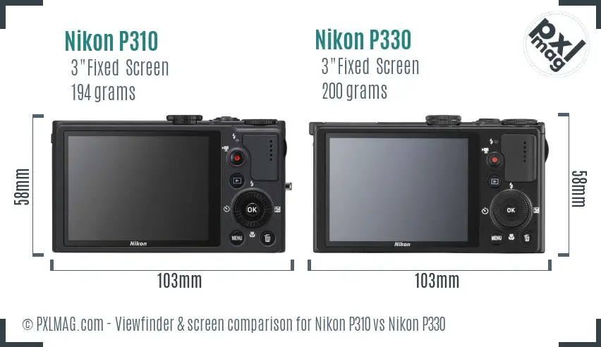 Nikon P310 vs Nikon P330 Screen and Viewfinder comparison
