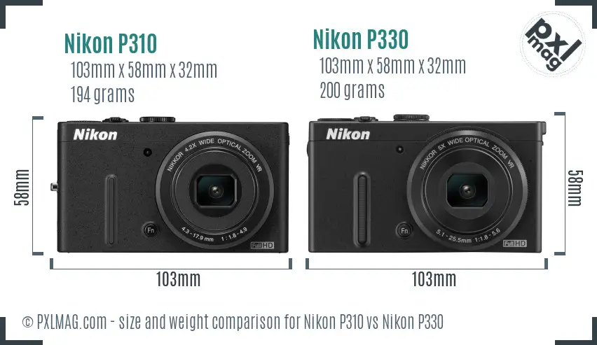 Nikon P310 vs Nikon P330 size comparison