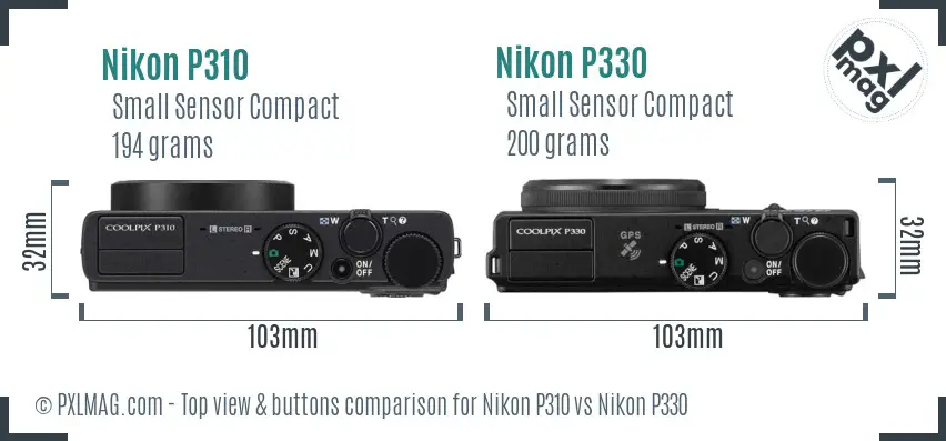 Nikon P310 vs Nikon P330 top view buttons comparison