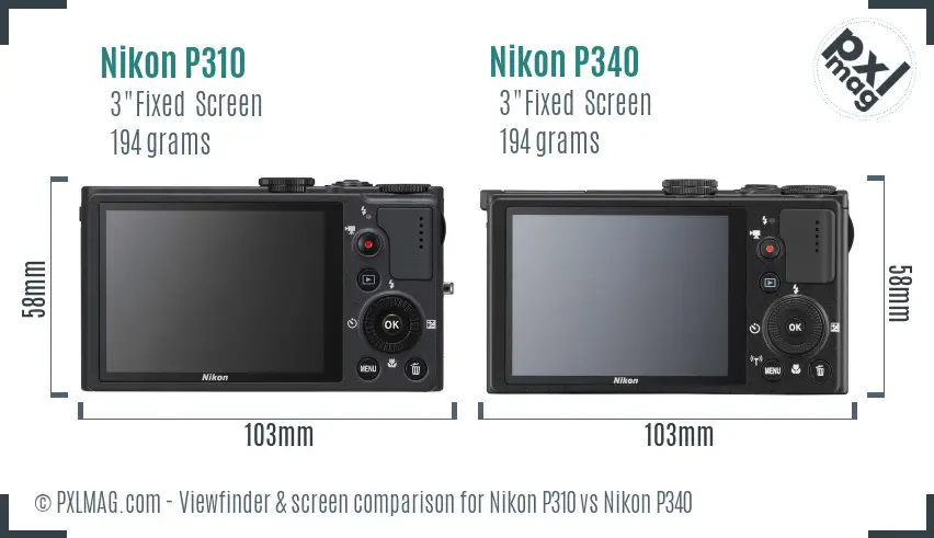 Nikon P310 vs Nikon P340 Screen and Viewfinder comparison
