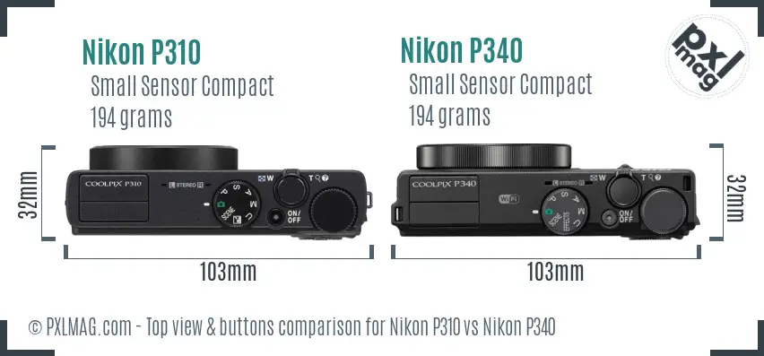 Nikon P310 vs Nikon P340 top view buttons comparison