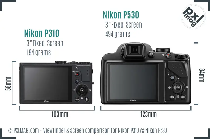 Nikon P310 vs Nikon P530 Screen and Viewfinder comparison